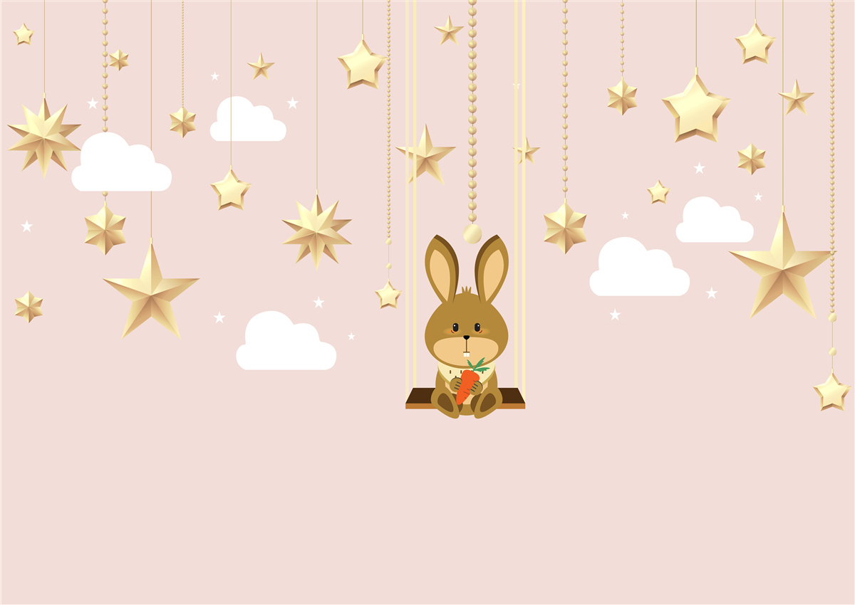 Papier peint un lapin se balance sur une balançoire à carottes