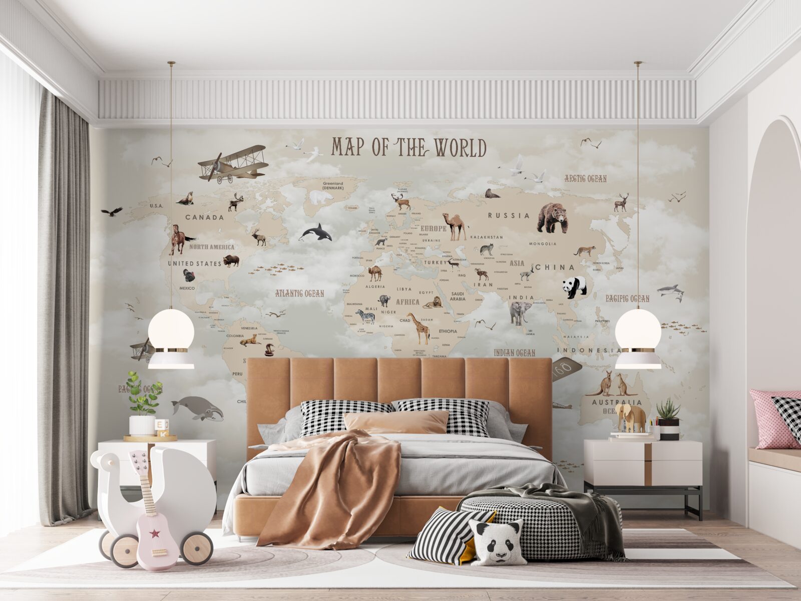 Papier peint carte du monde en nuances de brun