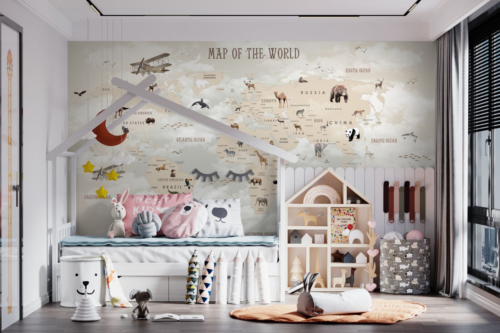 Papier peint carte du monde en nuances de brun