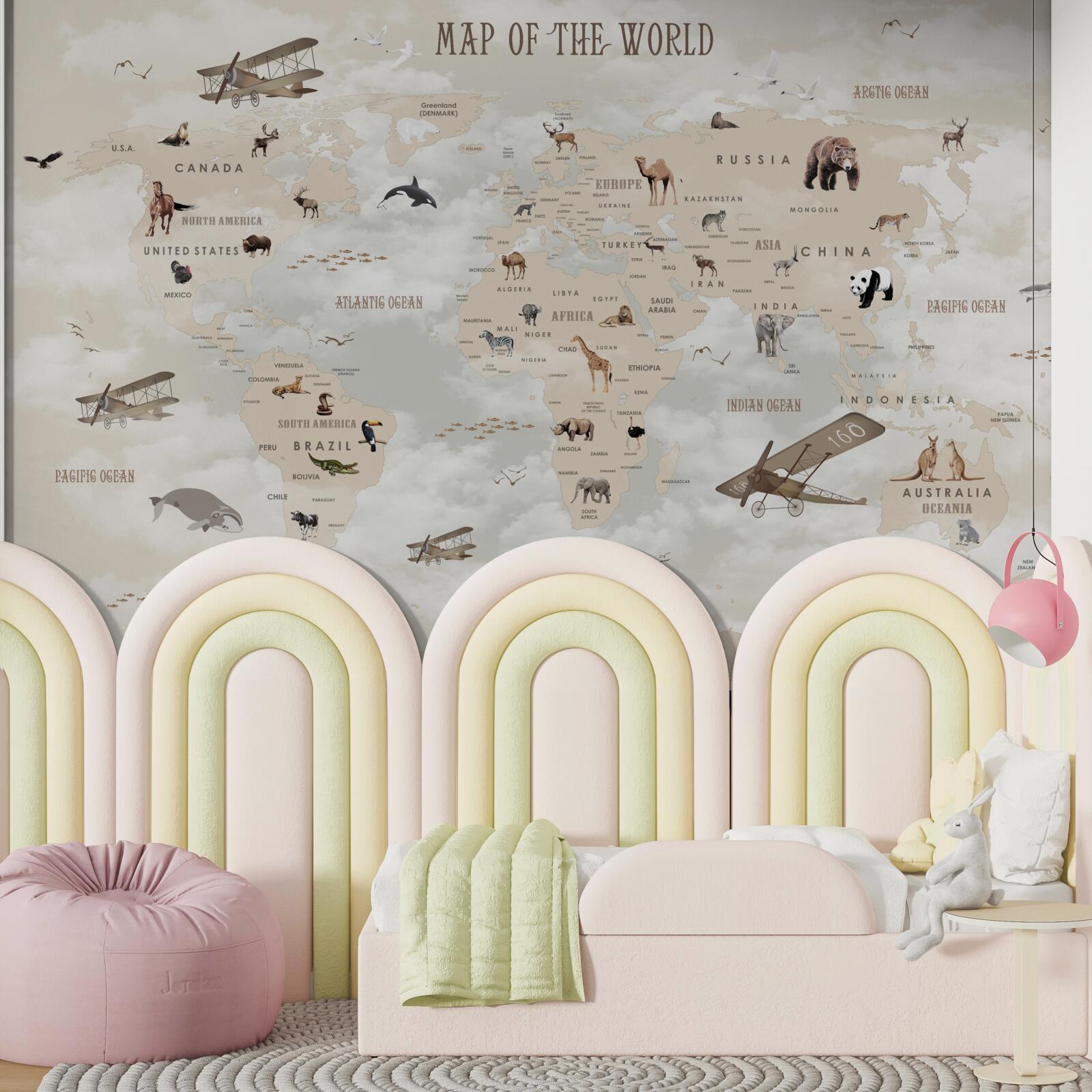 Papier peint carte du monde en nuances de brun