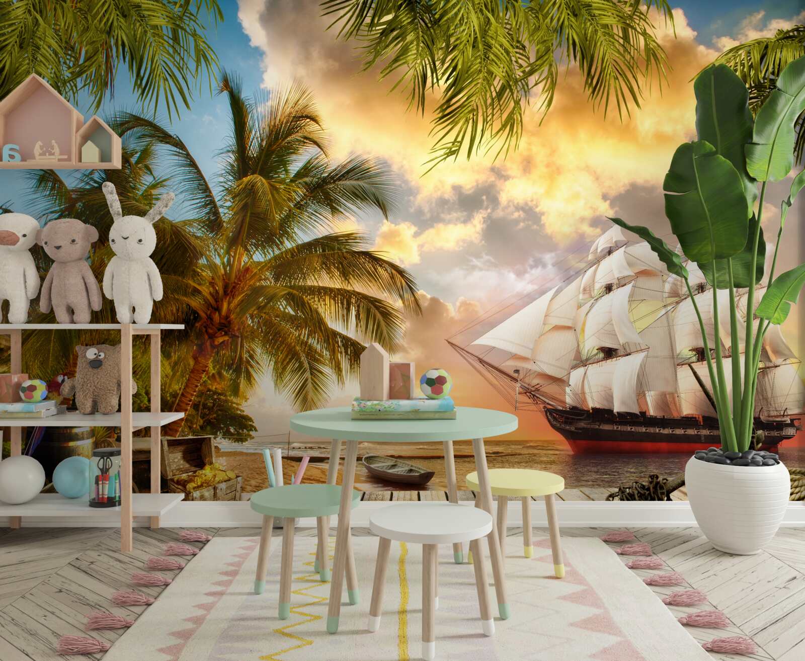 Papier peint le navire s'approche de la côte