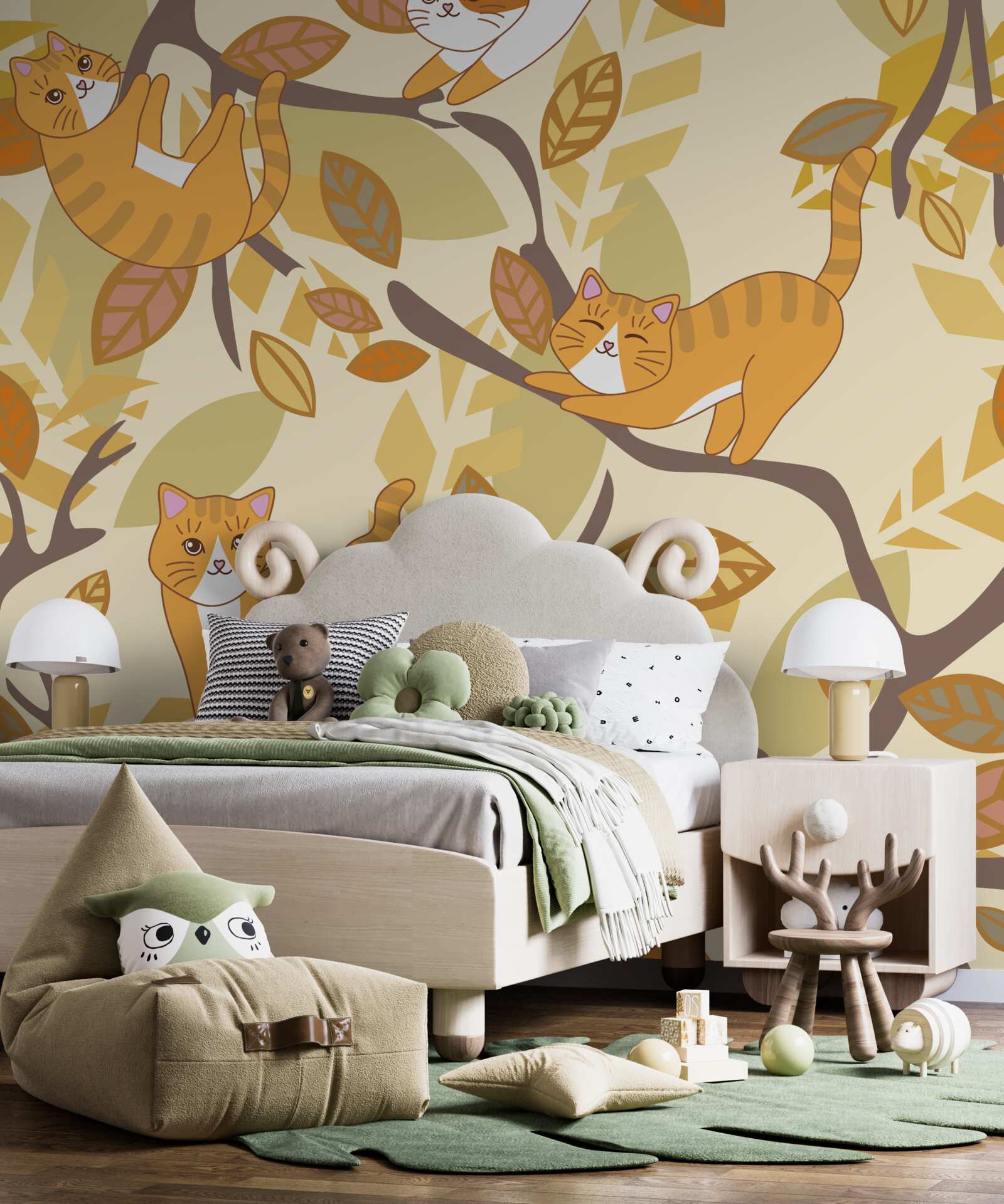 Papier peint chats rouges assis dans un arbre