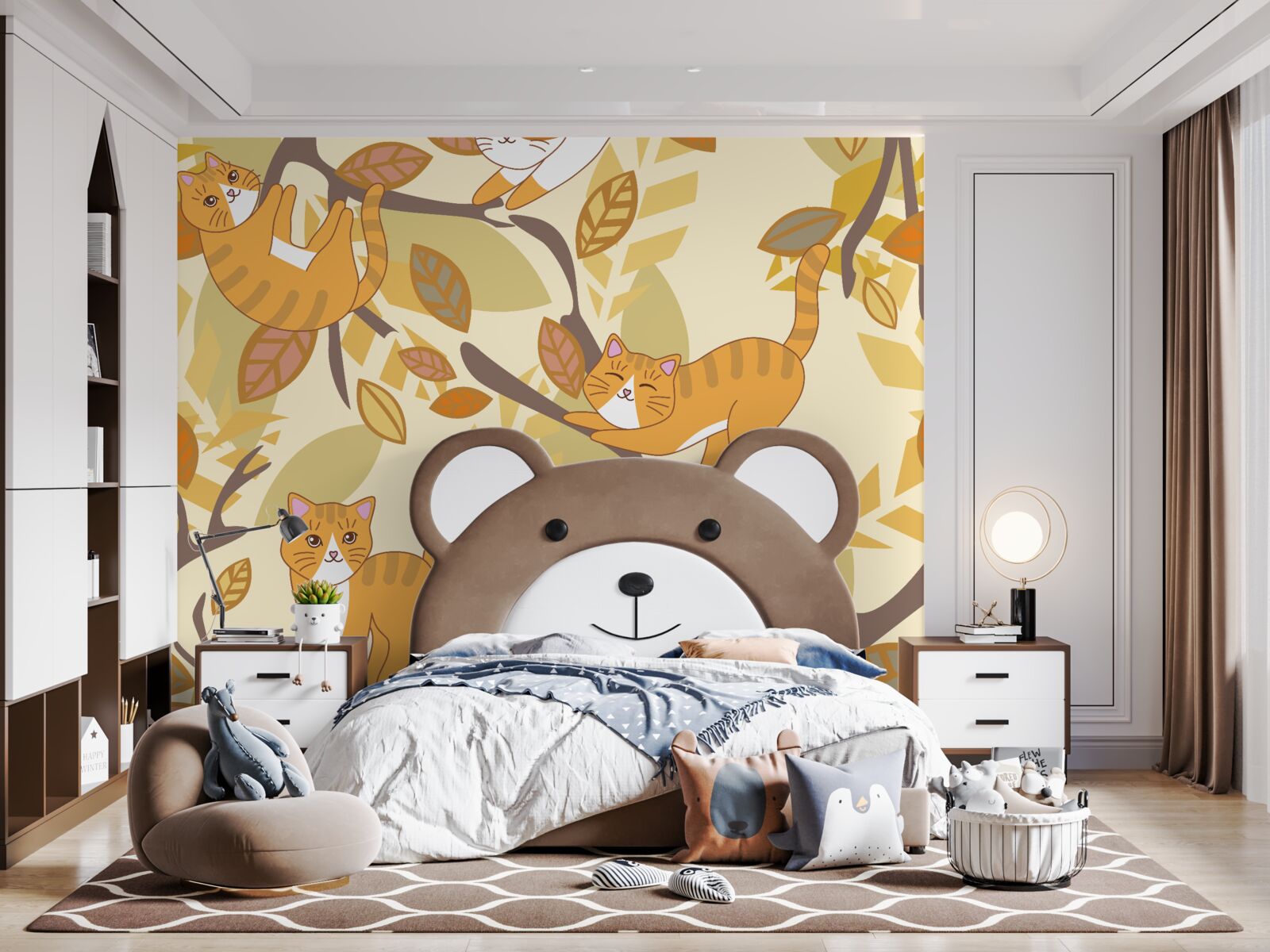 Papier peint chats rouges assis dans un arbre