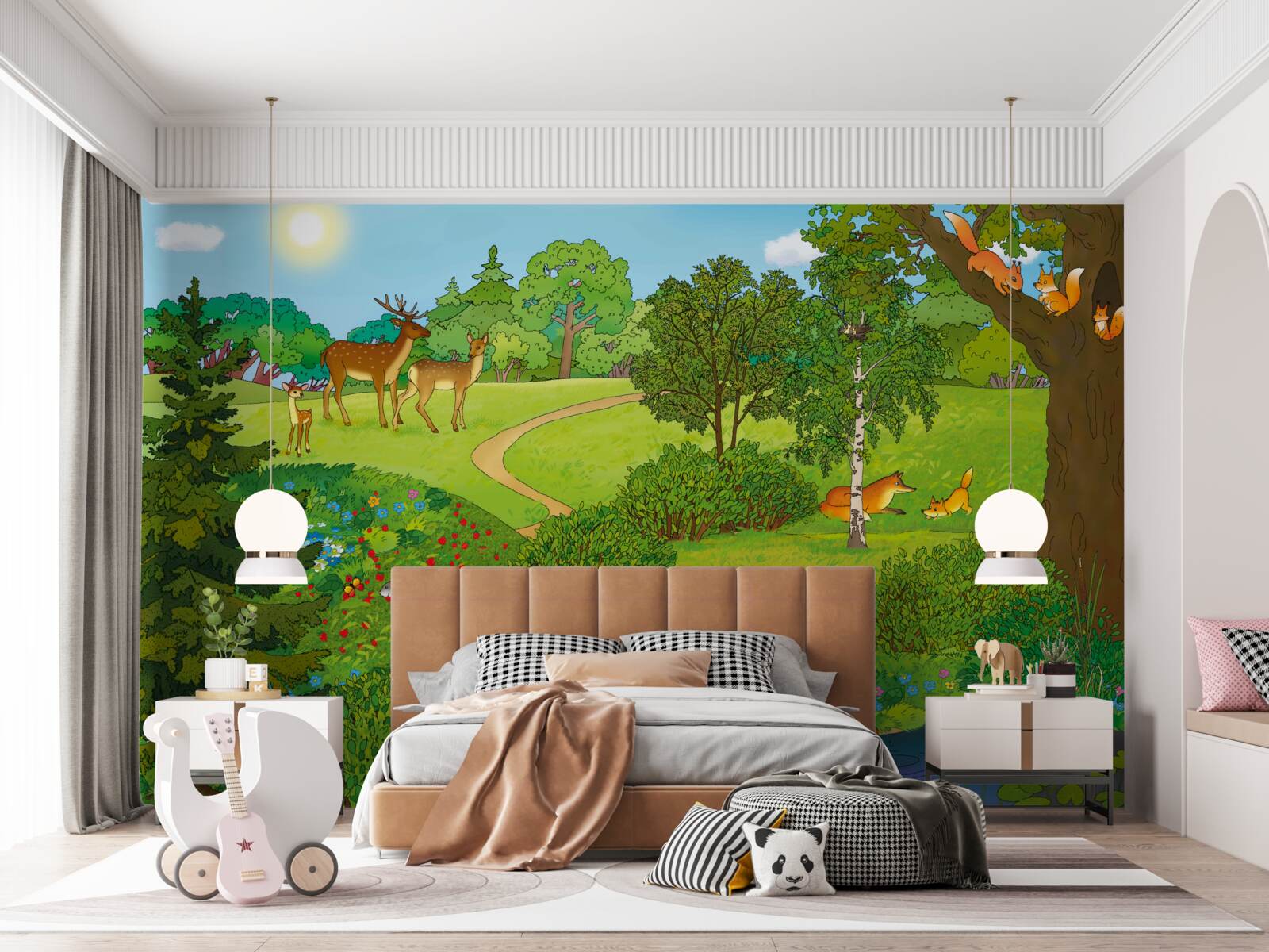 Papier peint des animaux se promènent dans une clairière