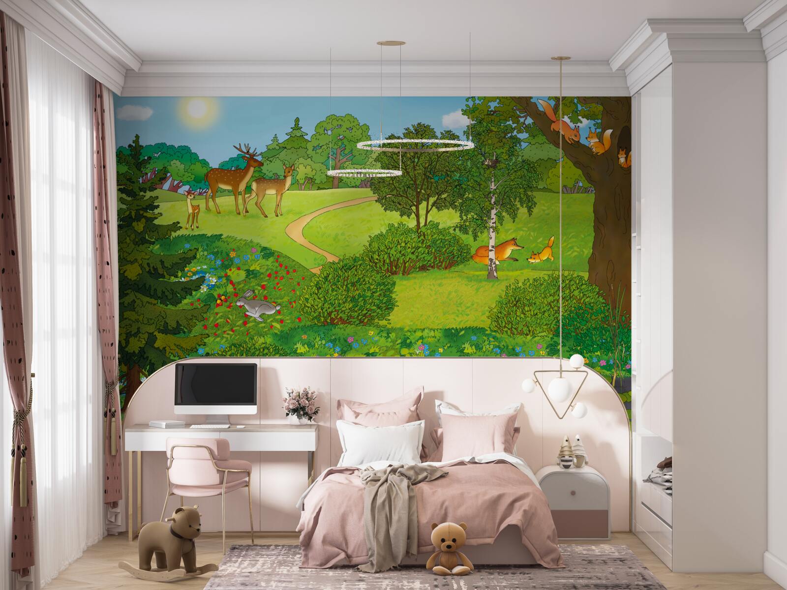 Papier peint des animaux se promènent dans une clairière