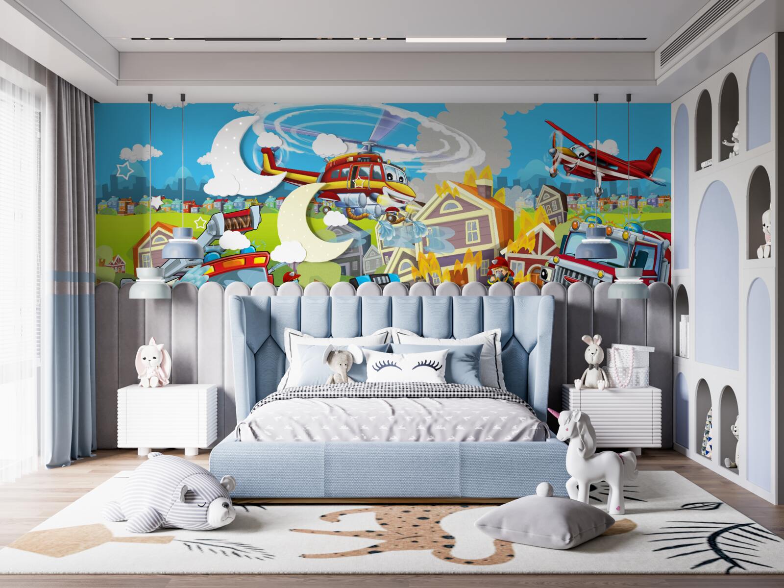 Papier peint les pompiers et les différents types de transport