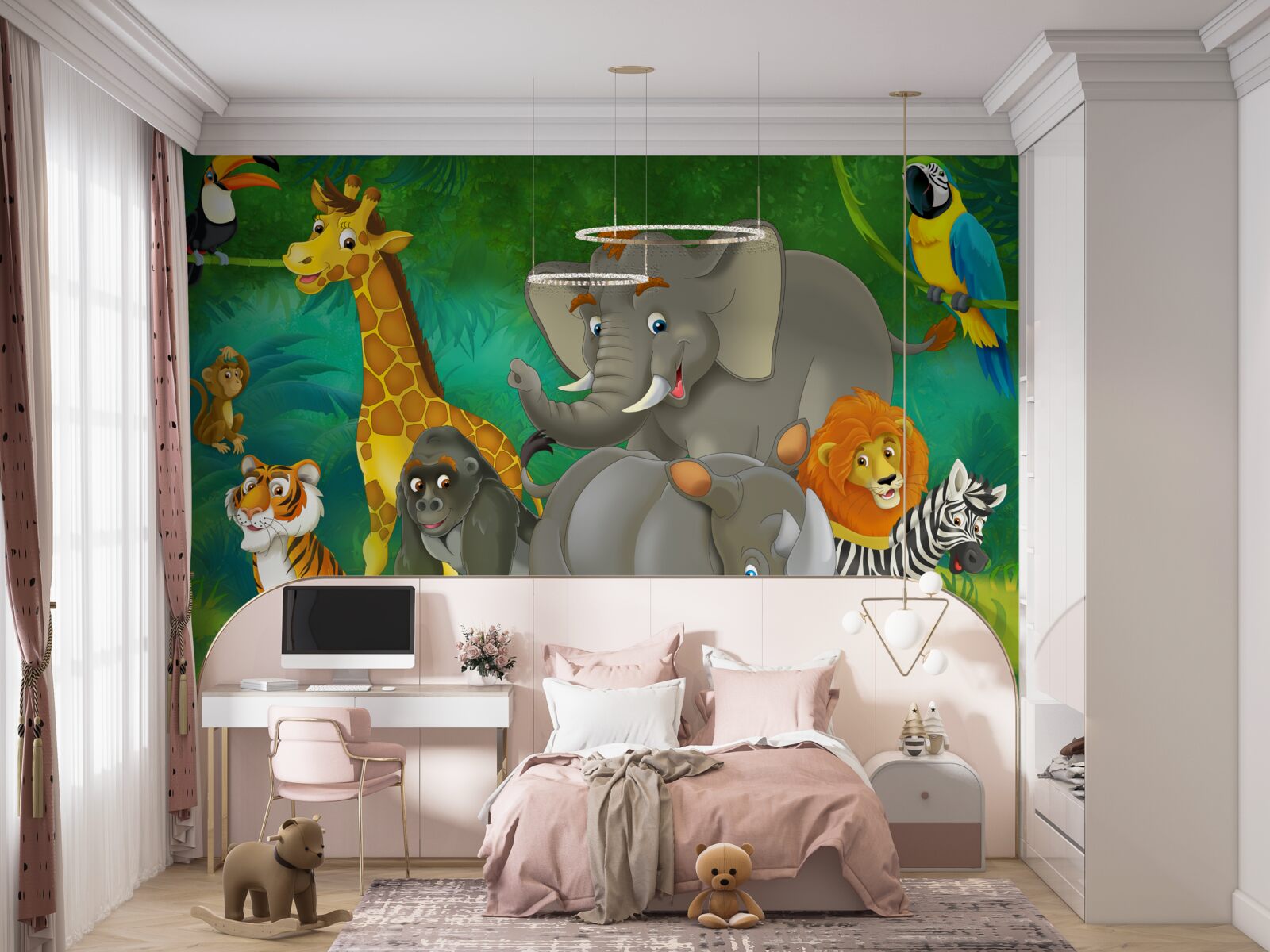 Papier peint dans la forêt, les animaux expriment leur joie