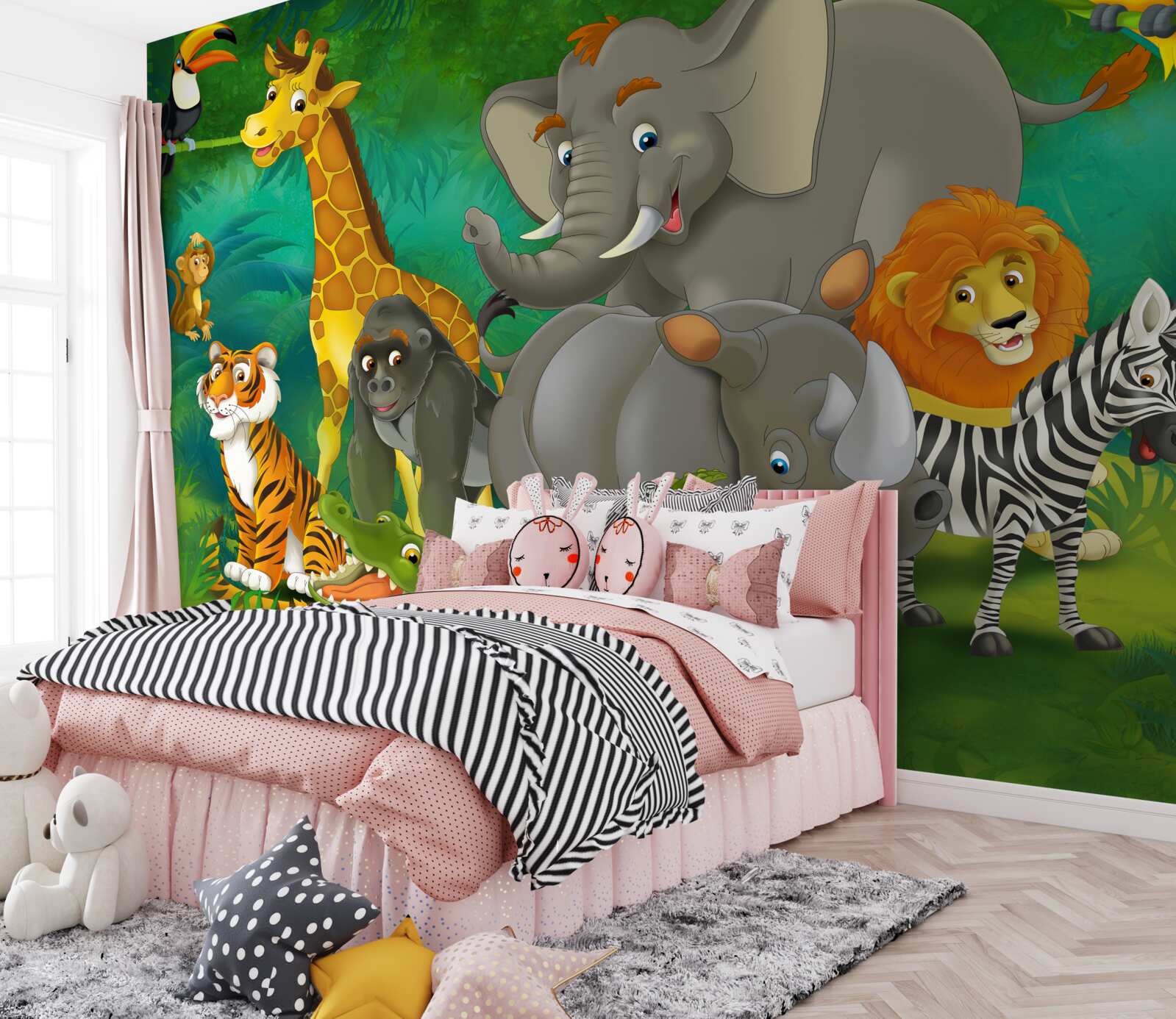 Papier peint dans la forêt, les animaux expriment leur joie