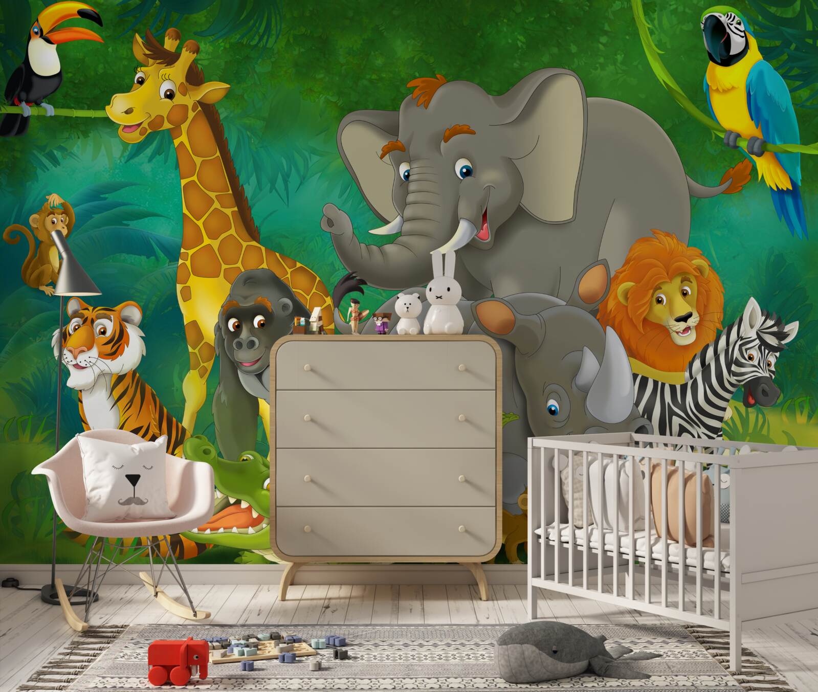 Papier peint dans la forêt, les animaux expriment leur joie