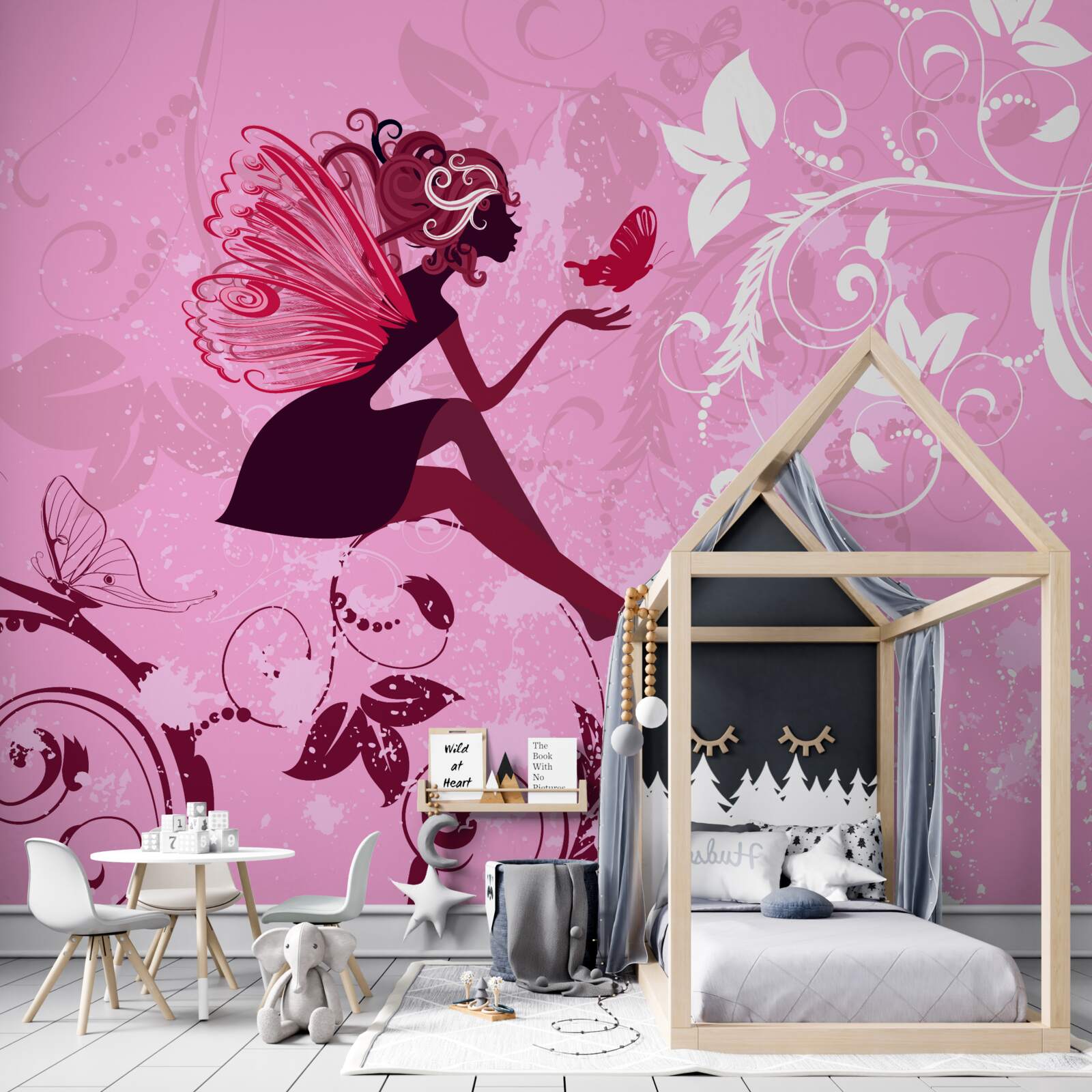 Papier peint la jeune fille s'est assise sur la branche d'une plante