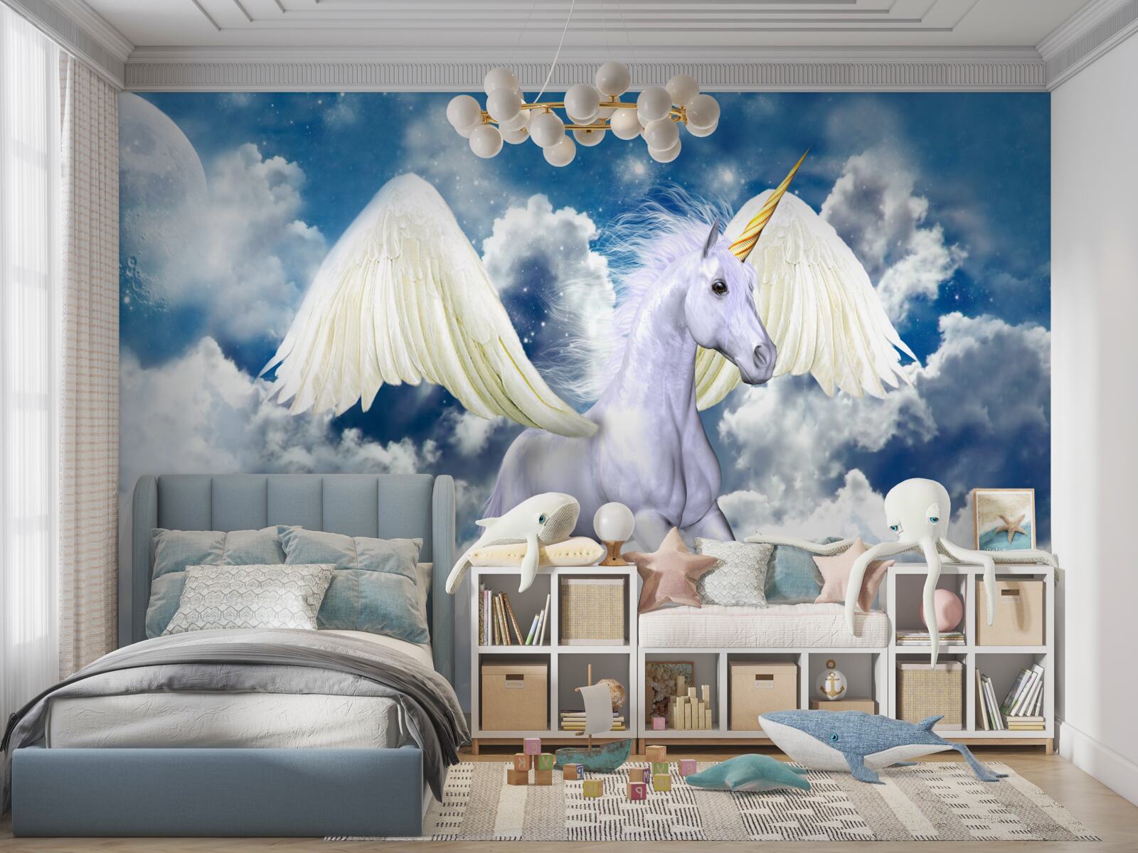 Papier peint Pégase volant parmi les nuages