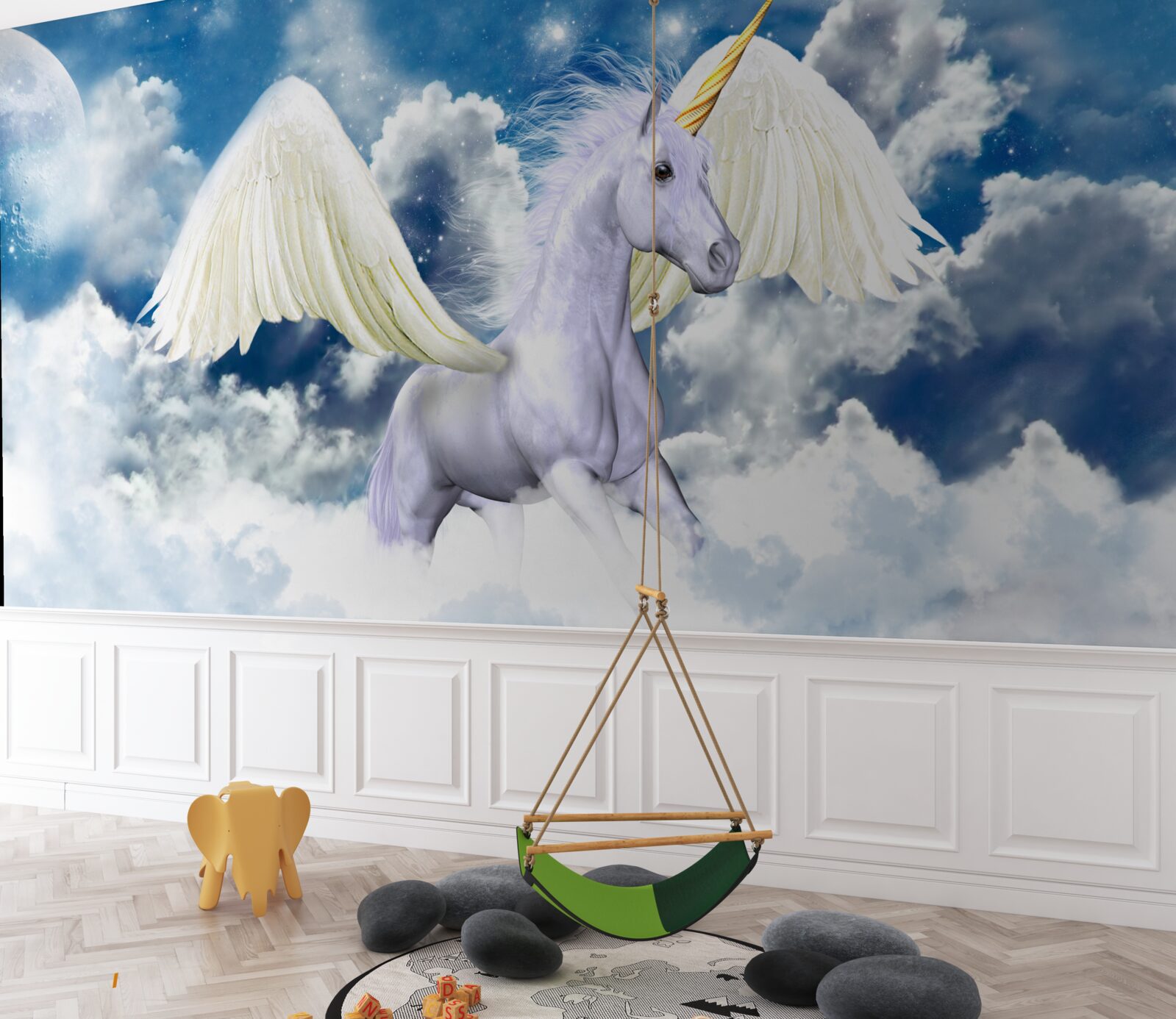 Papier peint Pégase volant parmi les nuages