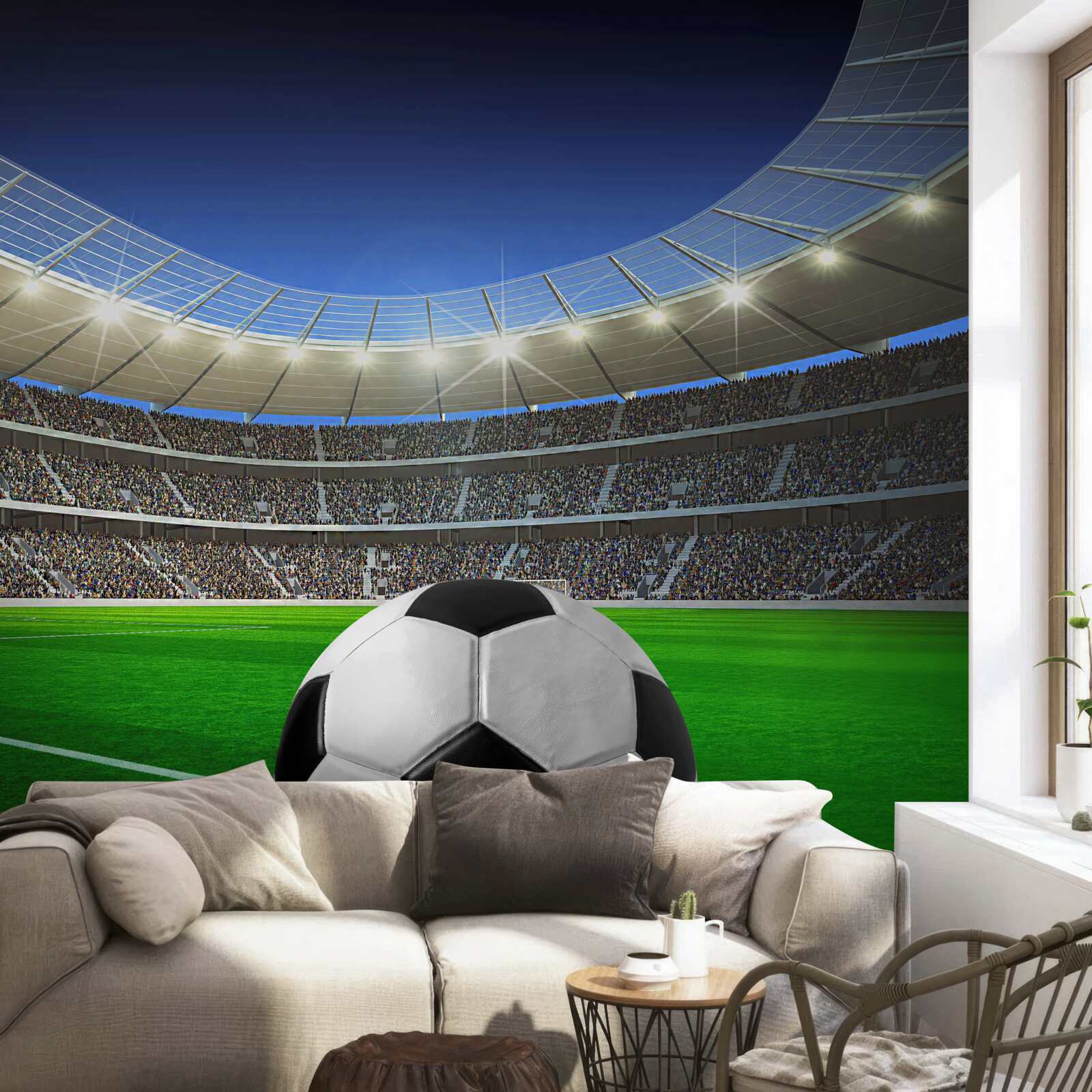 Papier peint dans l'arène, il y a un terrain de football avec un ballon