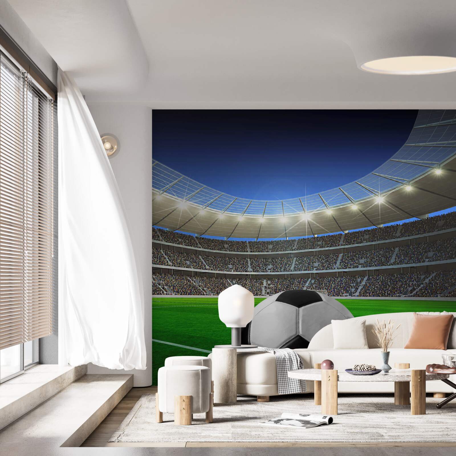 Papier peint dans l'arène, il y a un terrain de football avec un ballon