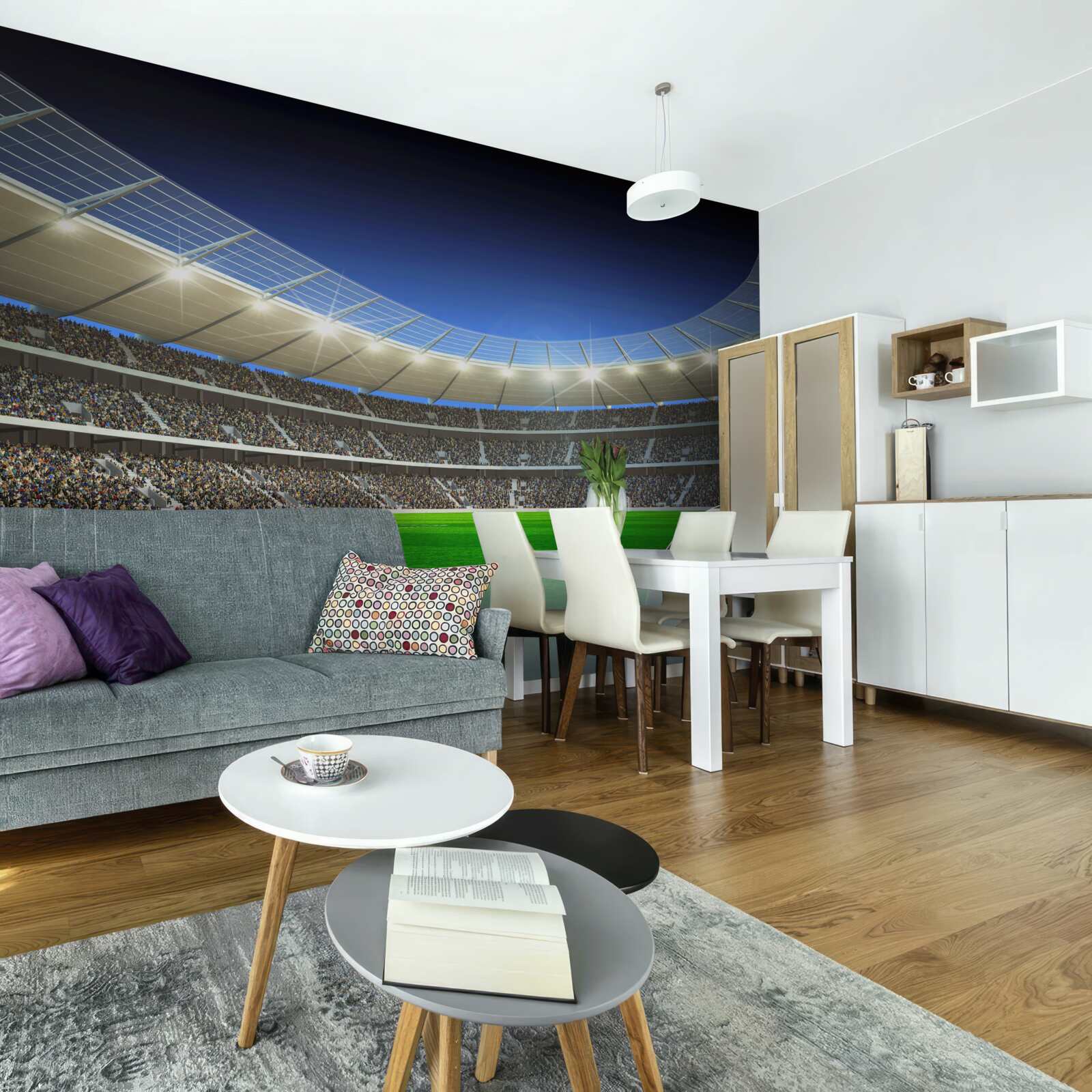 Papier peint un ballon de football gît sur le terrain