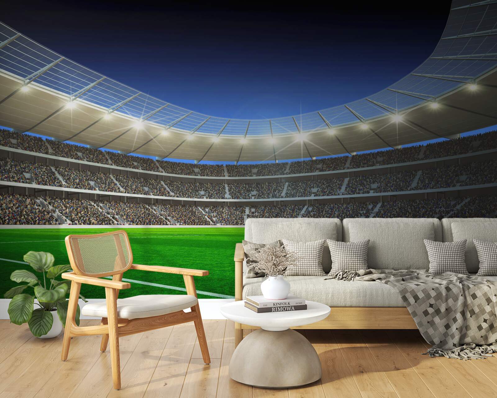 Papier peint un ballon de football gît sur le terrain