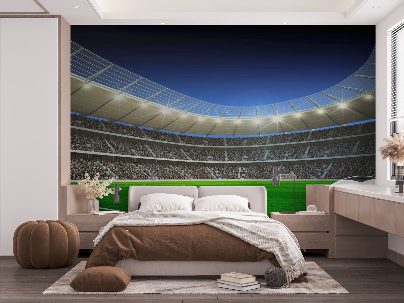 Papier peint un ballon de football gît sur le terrain