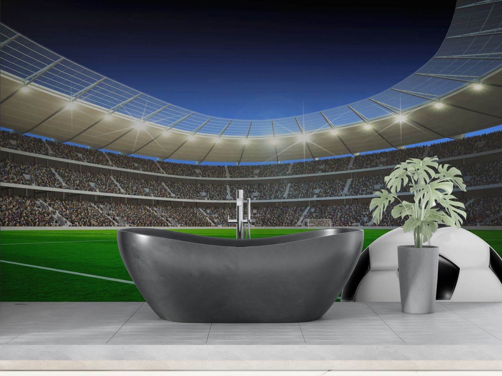 Papier peint un ballon de football gît sur le terrain