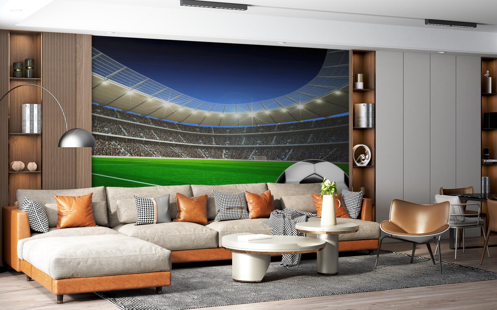 Papier peint un ballon de football gît sur le terrain