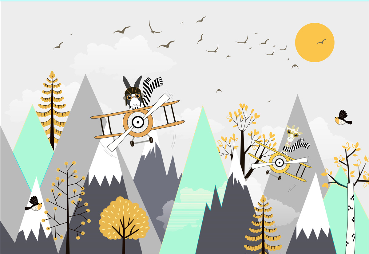 Papier peint les animaux tournent en rond au-dessus des montagnes