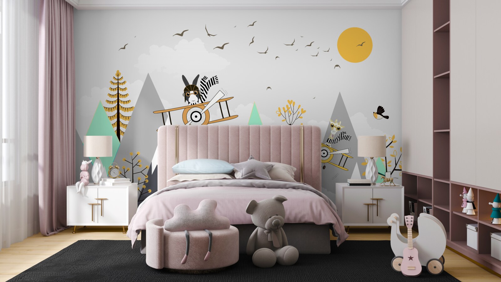 Papier peint les animaux tournent en rond au-dessus des montagnes