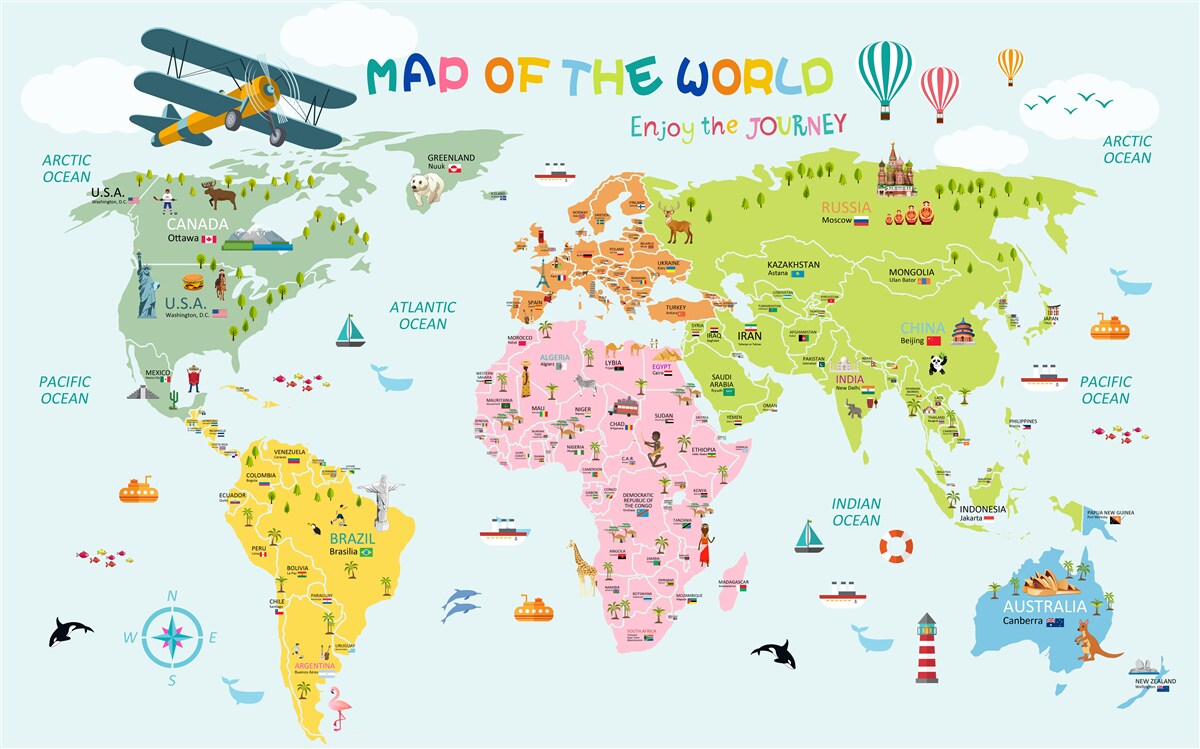Papier peint carte du monde pour les enfants