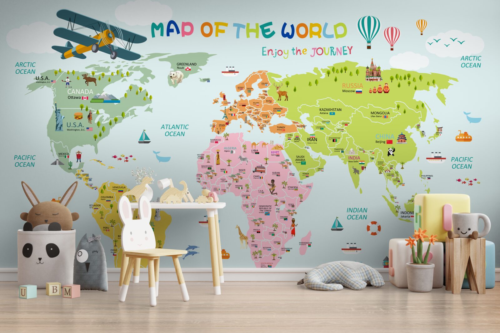 Papier peint carte du monde pour les enfants