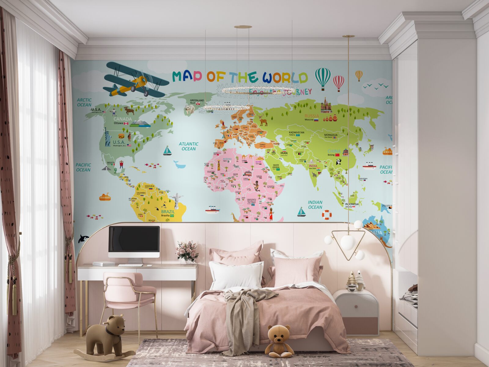 Papier peint carte du monde pour les enfants