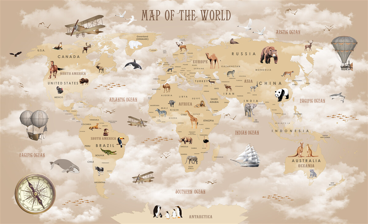 Papier peint carte du monde en nuances de brun