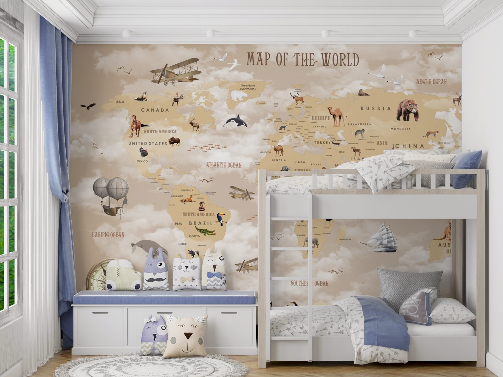 Papier peint carte du monde en nuances de brun