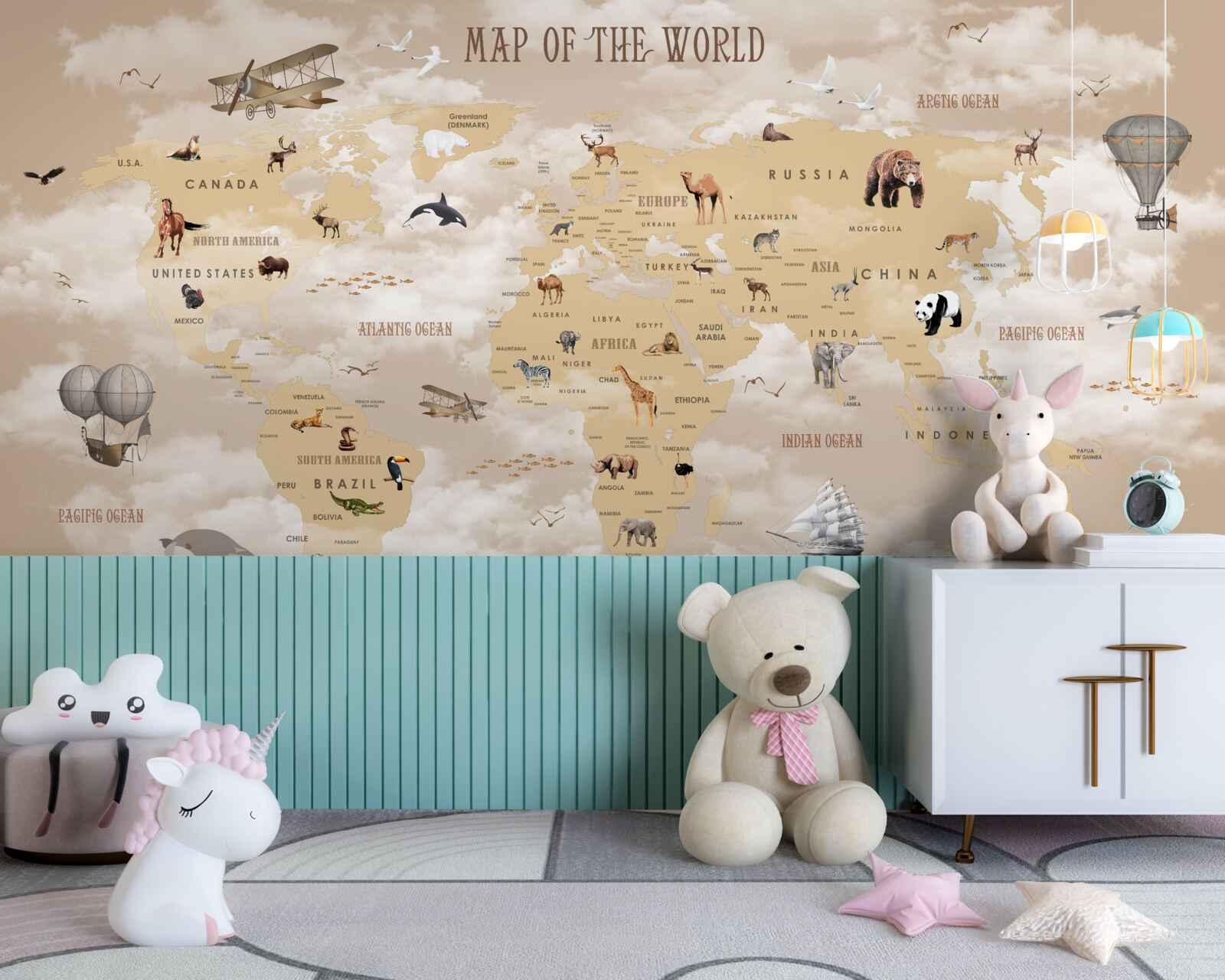 Papier peint carte du monde en nuances de brun