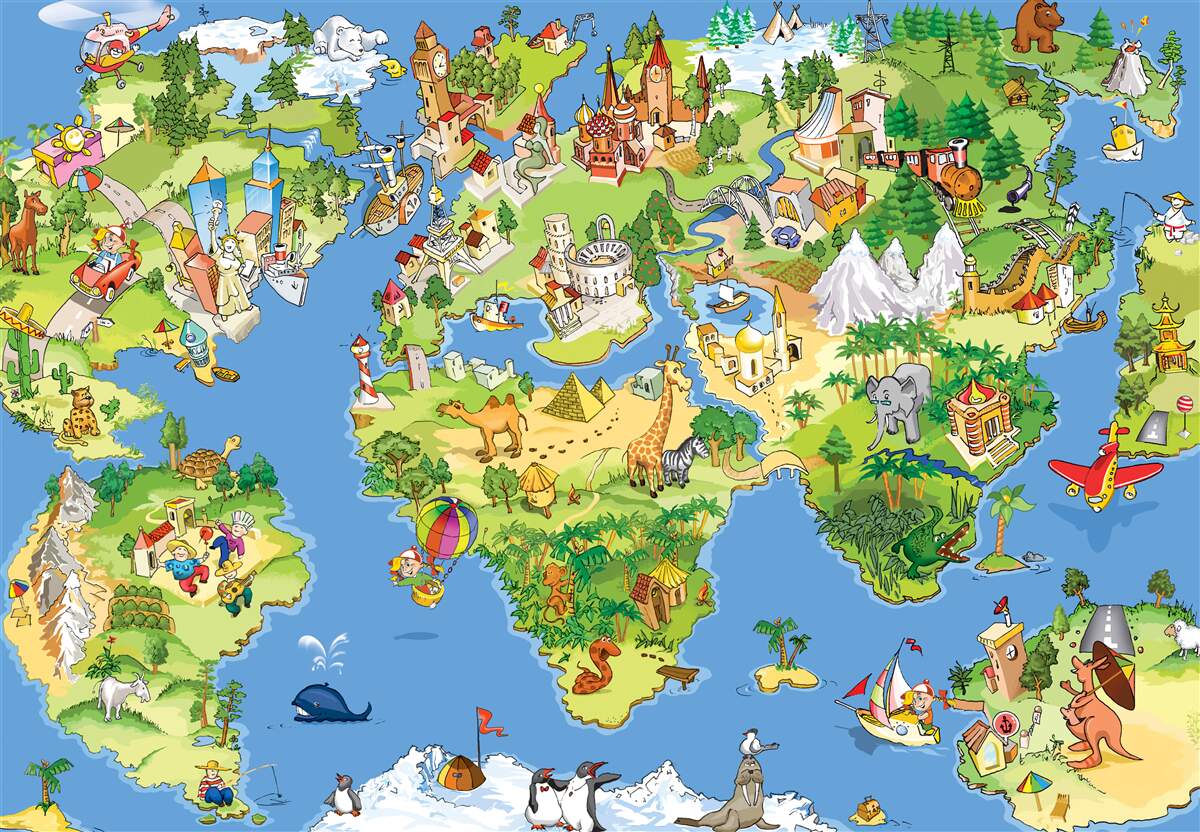 Papier peint une carte du monde avec des détails pour les enfants