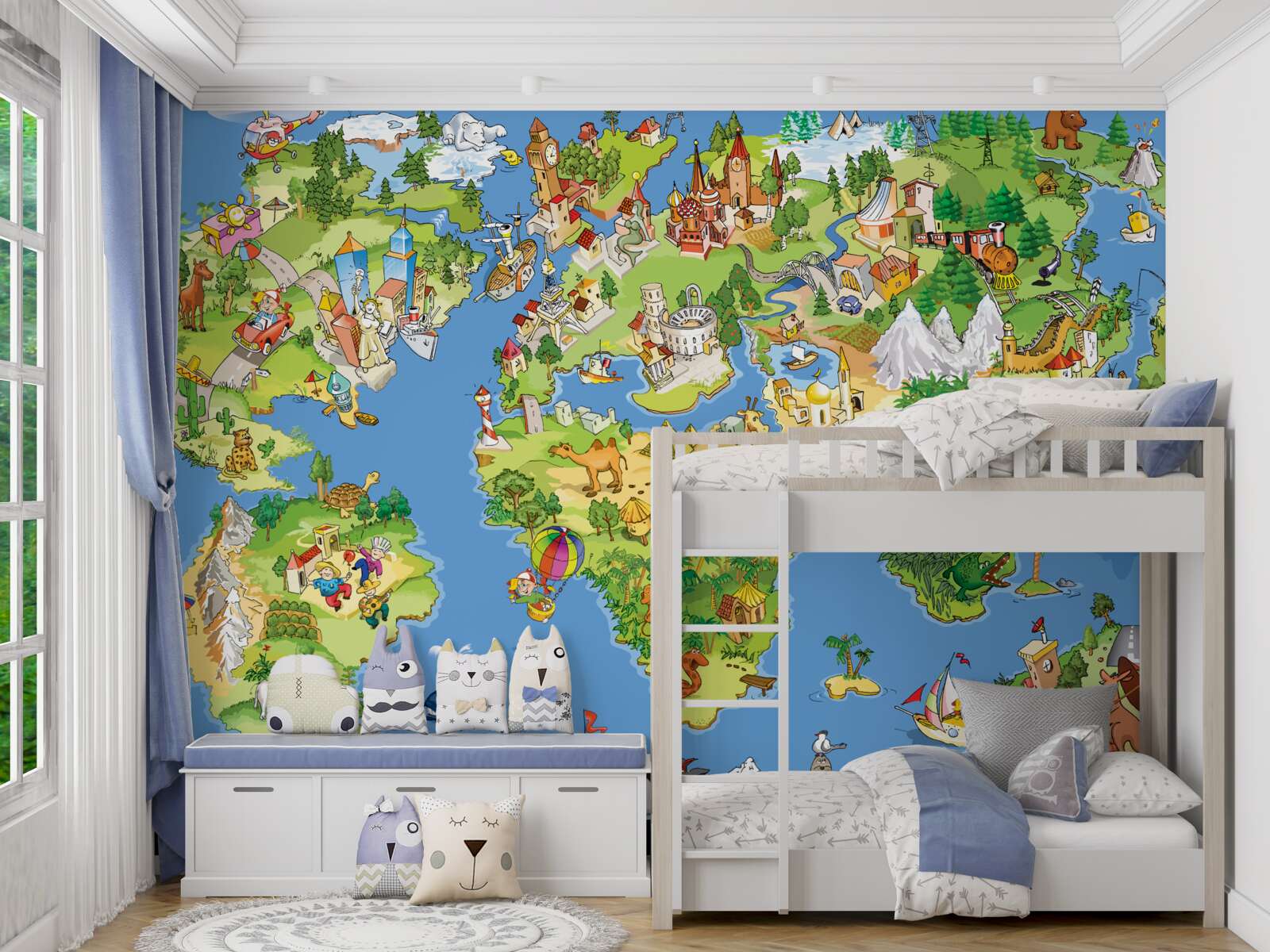 Papier peint une carte du monde avec des détails pour les enfants