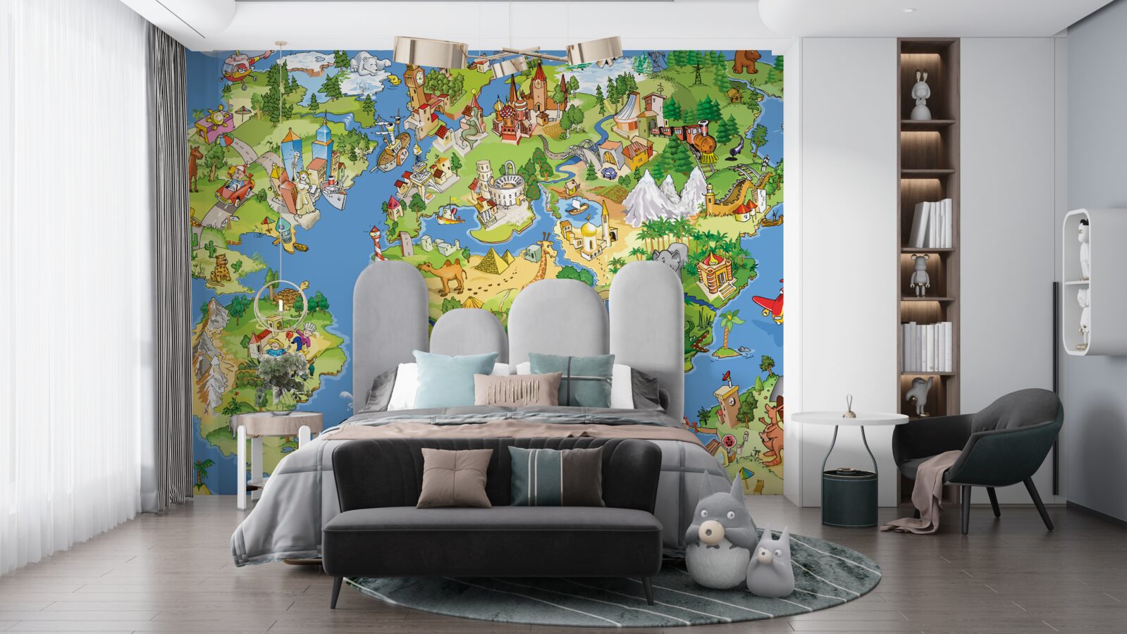 Papier peint une carte du monde avec des détails pour les enfants
