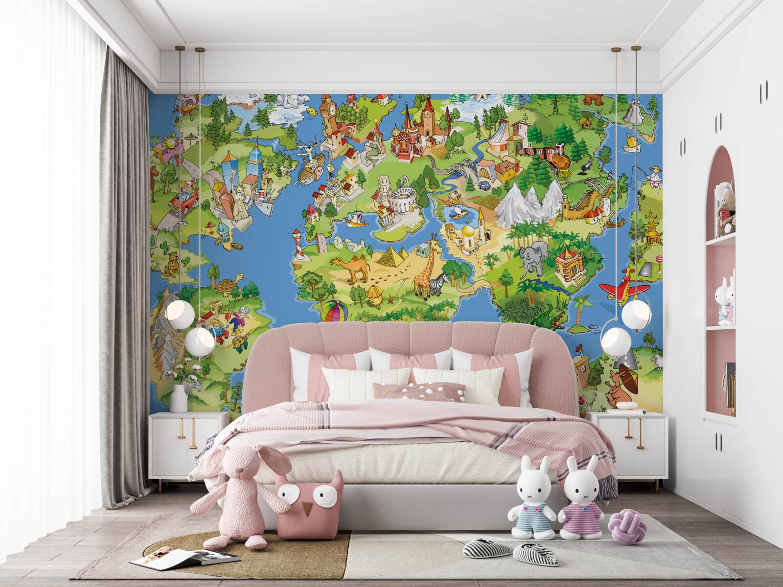 Papier peint une carte du monde avec des détails pour les enfants