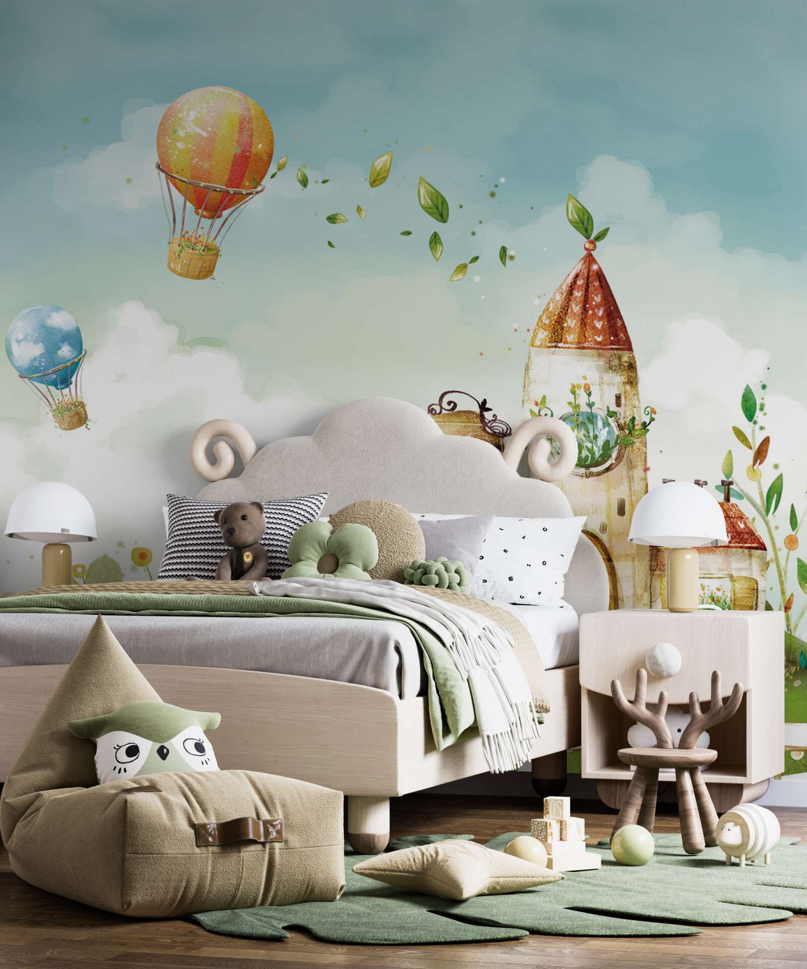 Papier peint de nombreuses montgolfières survolent une maison de campagne