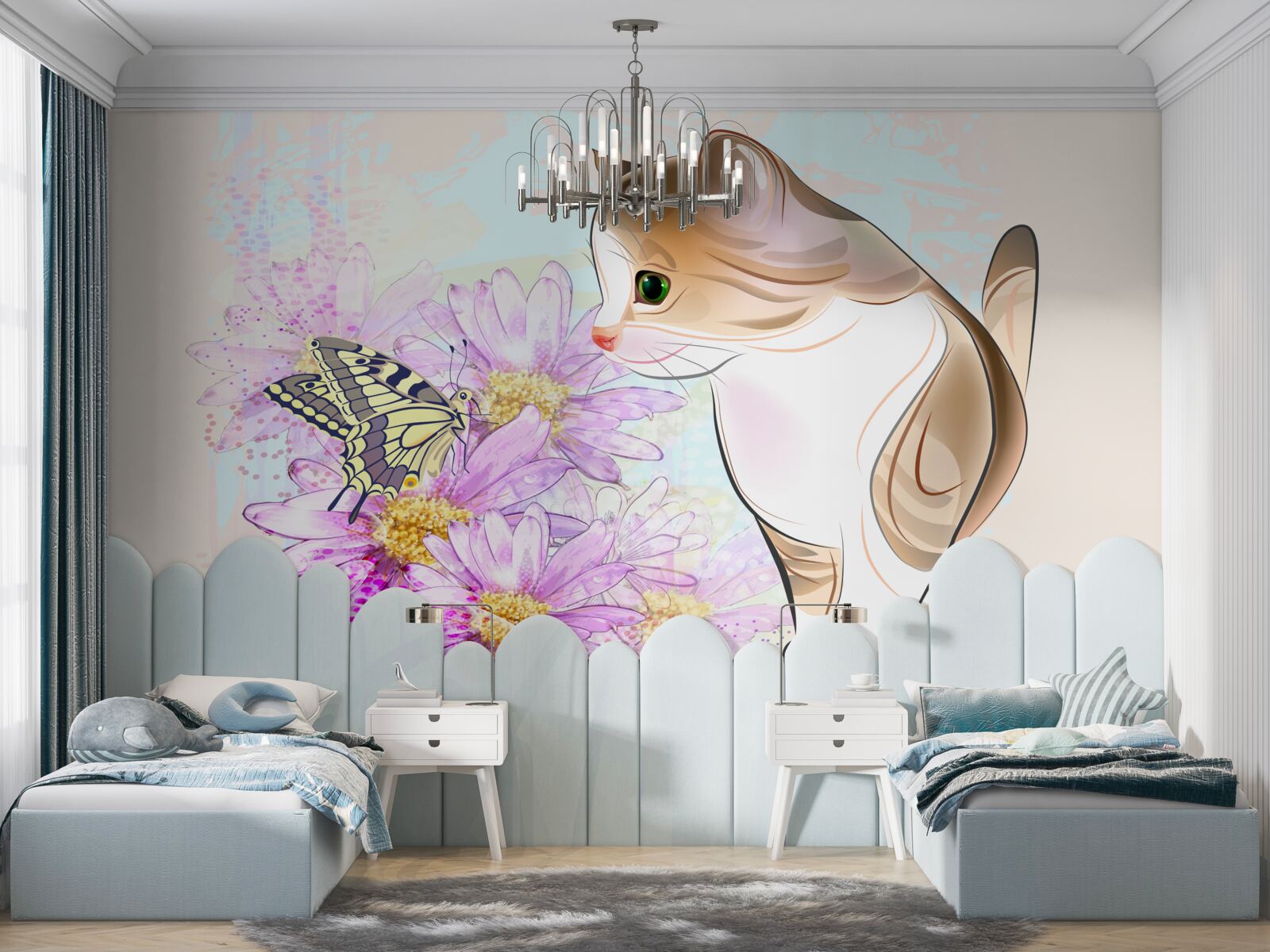 Papier peint le papillon a attiré l'attention du chat