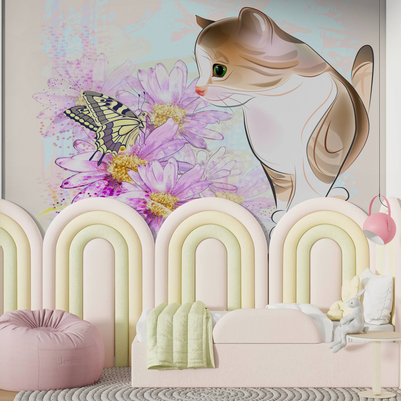 Papier peint le papillon a attiré l'attention du chat