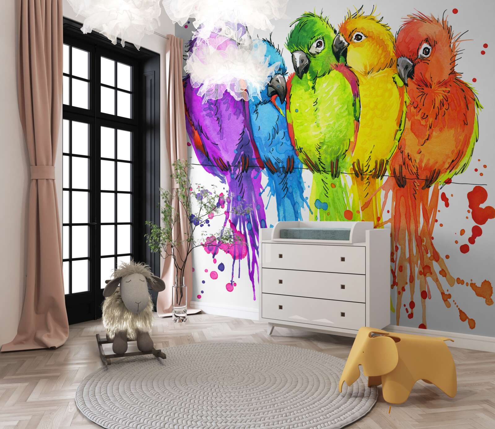 Papier peint divers perroquets