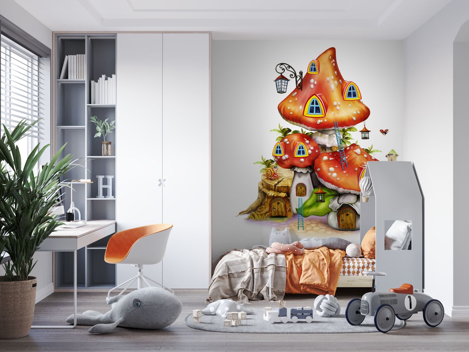 Papier peint cottages à champignons