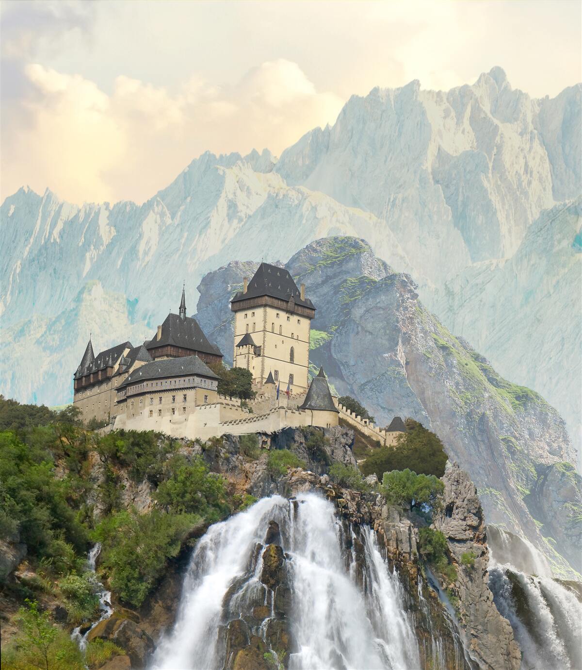 Papier peint karlštejn est un château situé dans les montagnes.