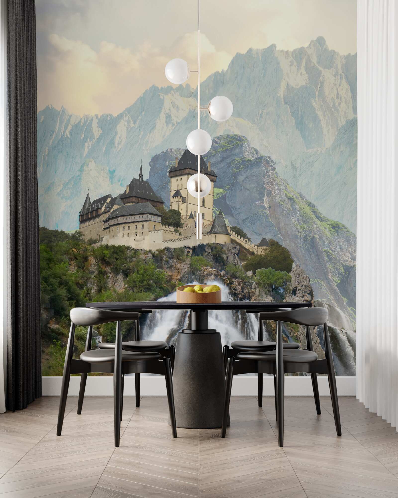 Papier peint karlštejn est un château situé dans les montagnes.