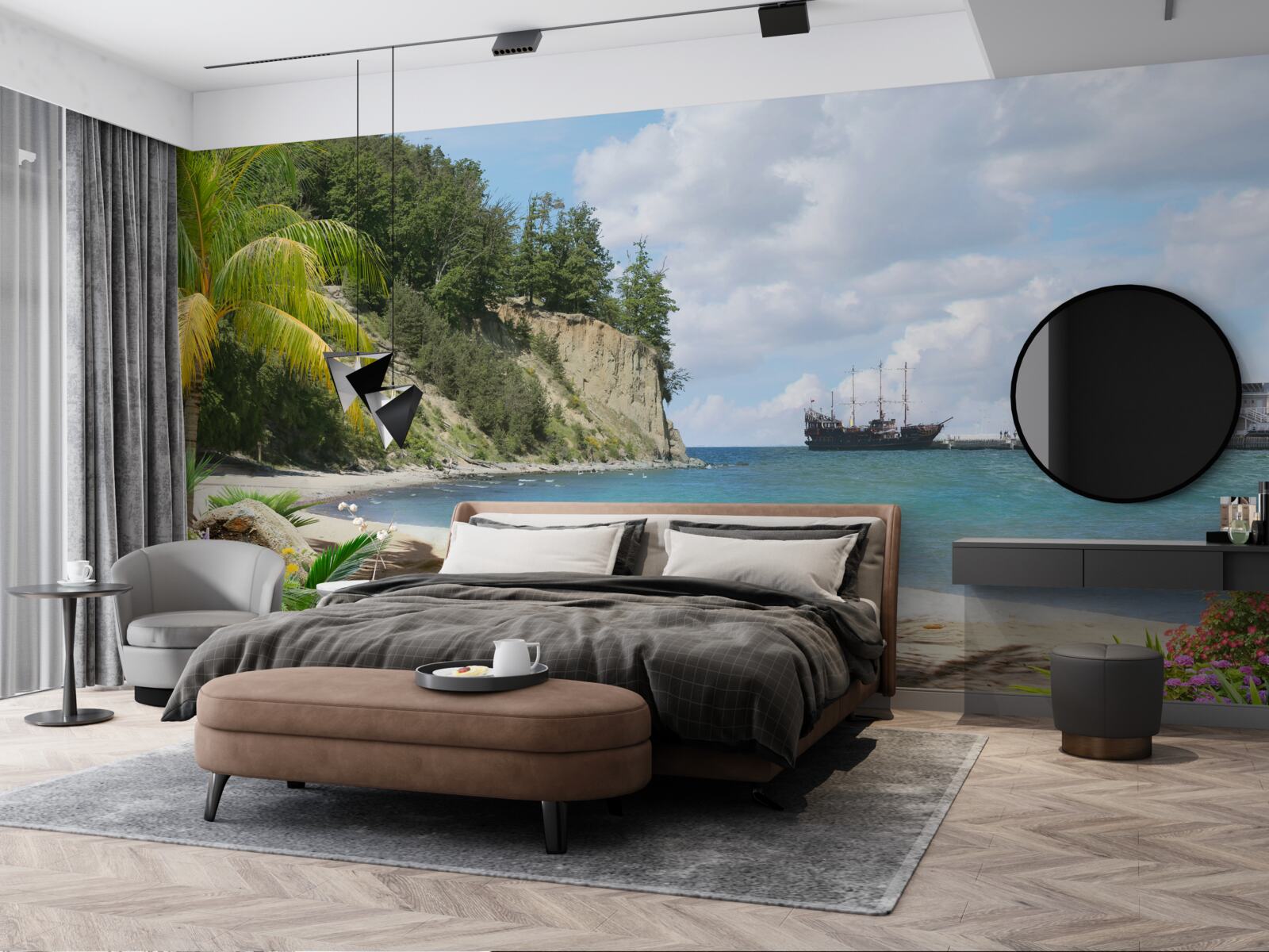 Papier peint port avec navires