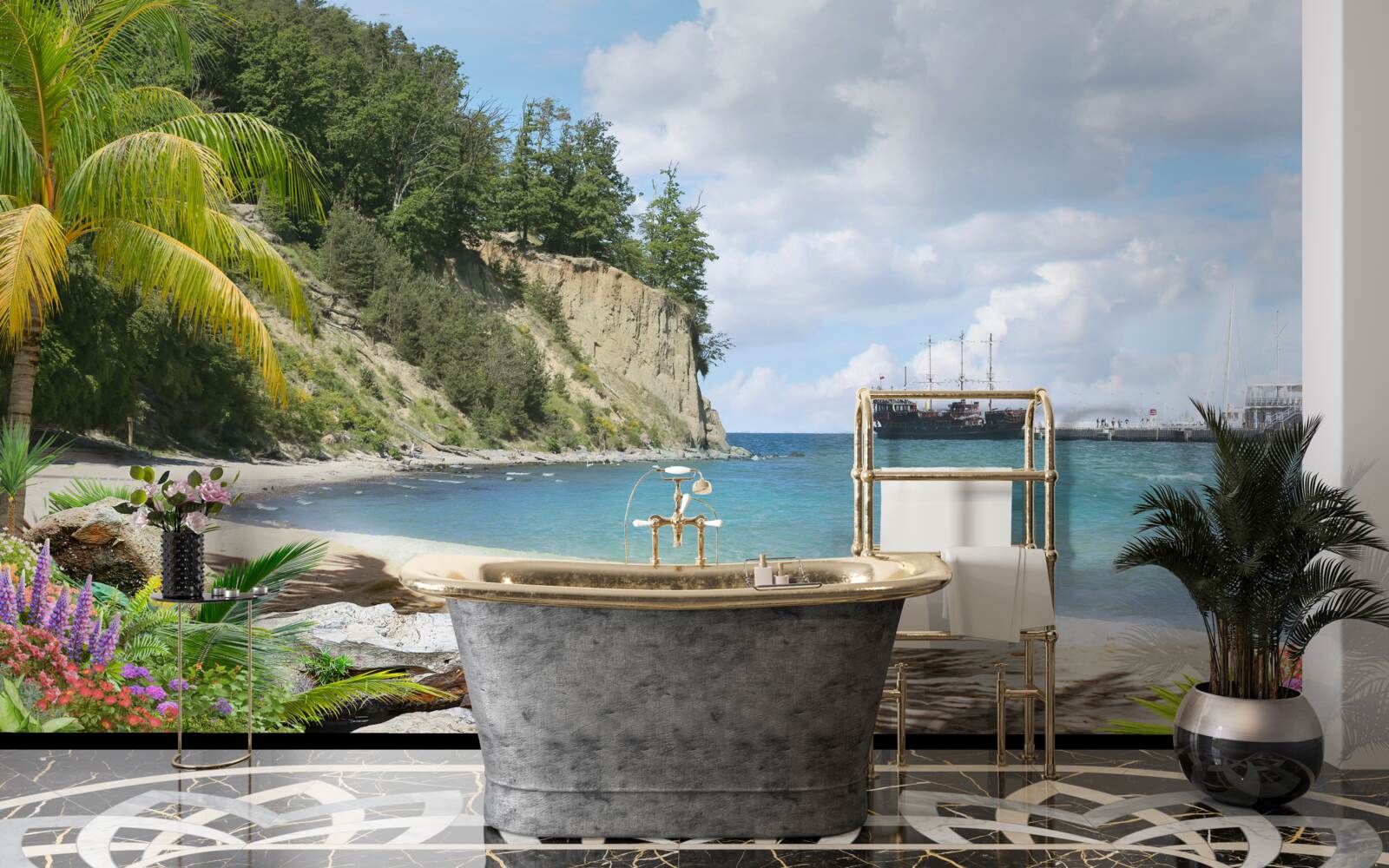 Papier peint port avec navires