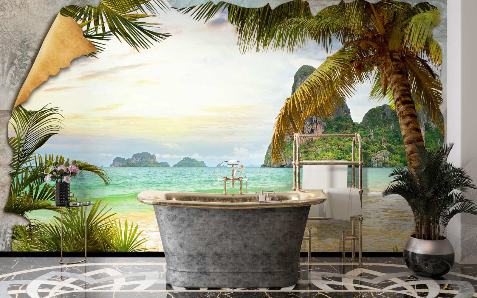 Papier peint océan et falaises