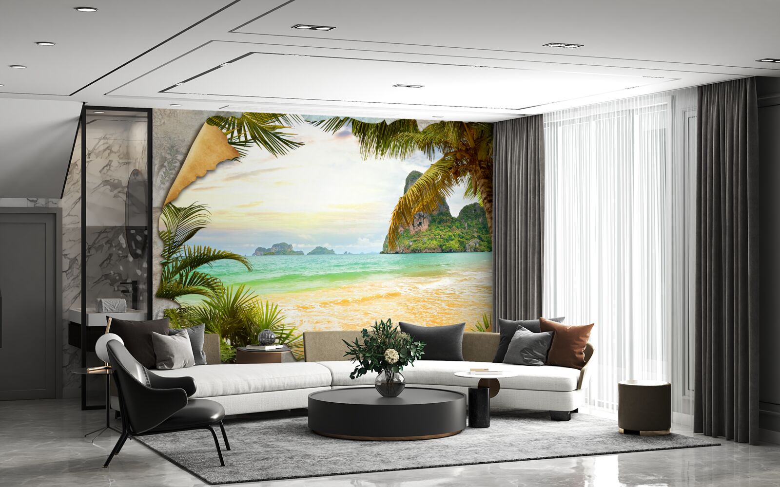 Papier peint océan et falaises