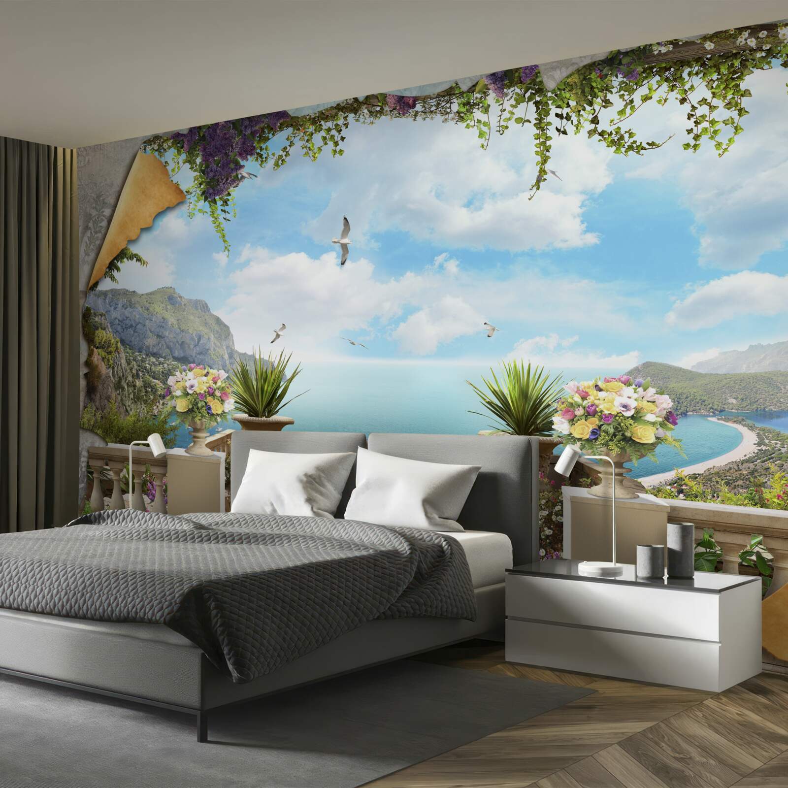 Papier peint vue panoramique sur la mer depuis le balcon