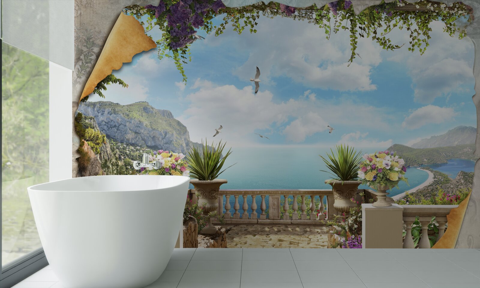 Papier peint vue panoramique sur la mer depuis le balcon