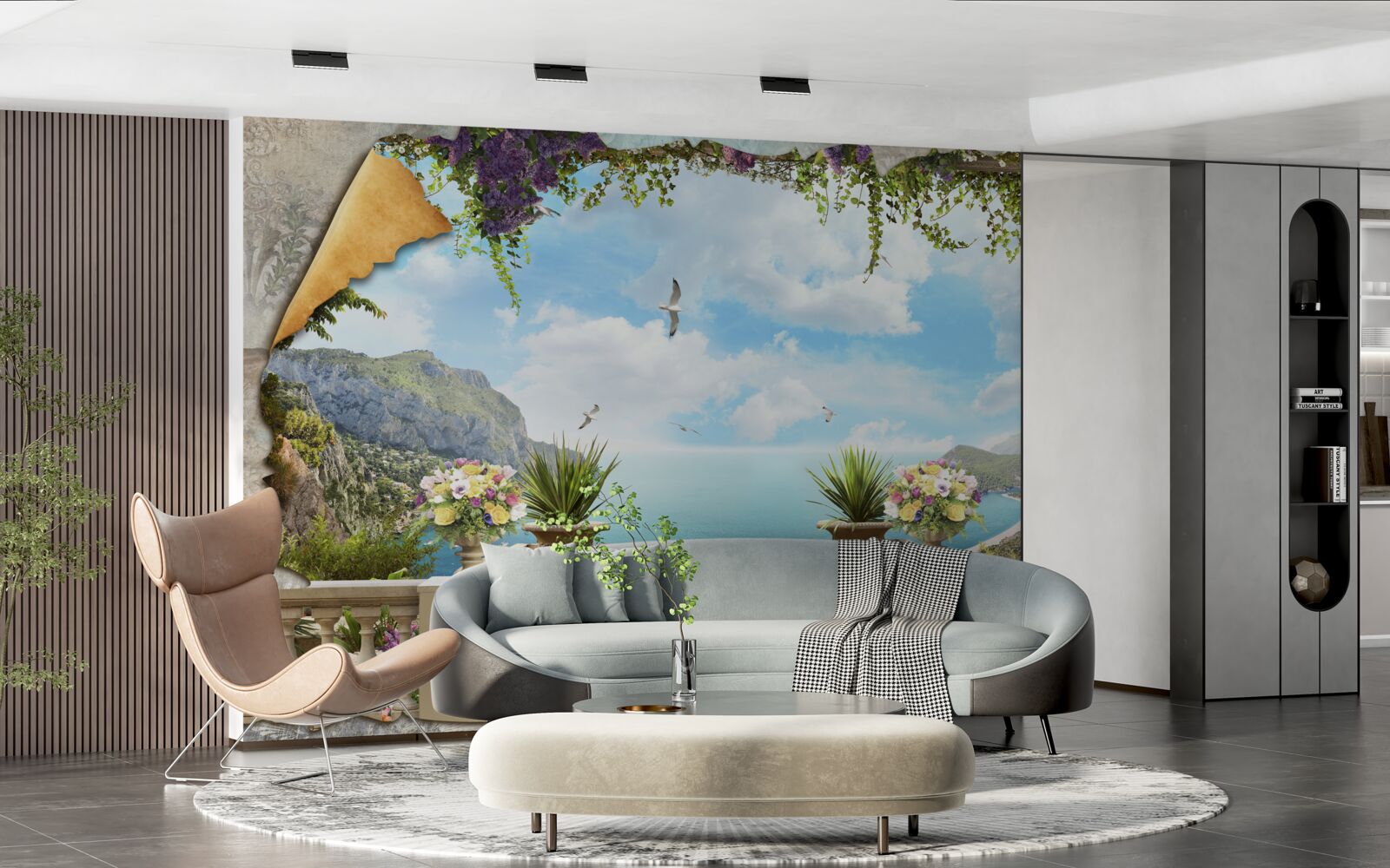 Papier peint vue panoramique sur la mer depuis le balcon