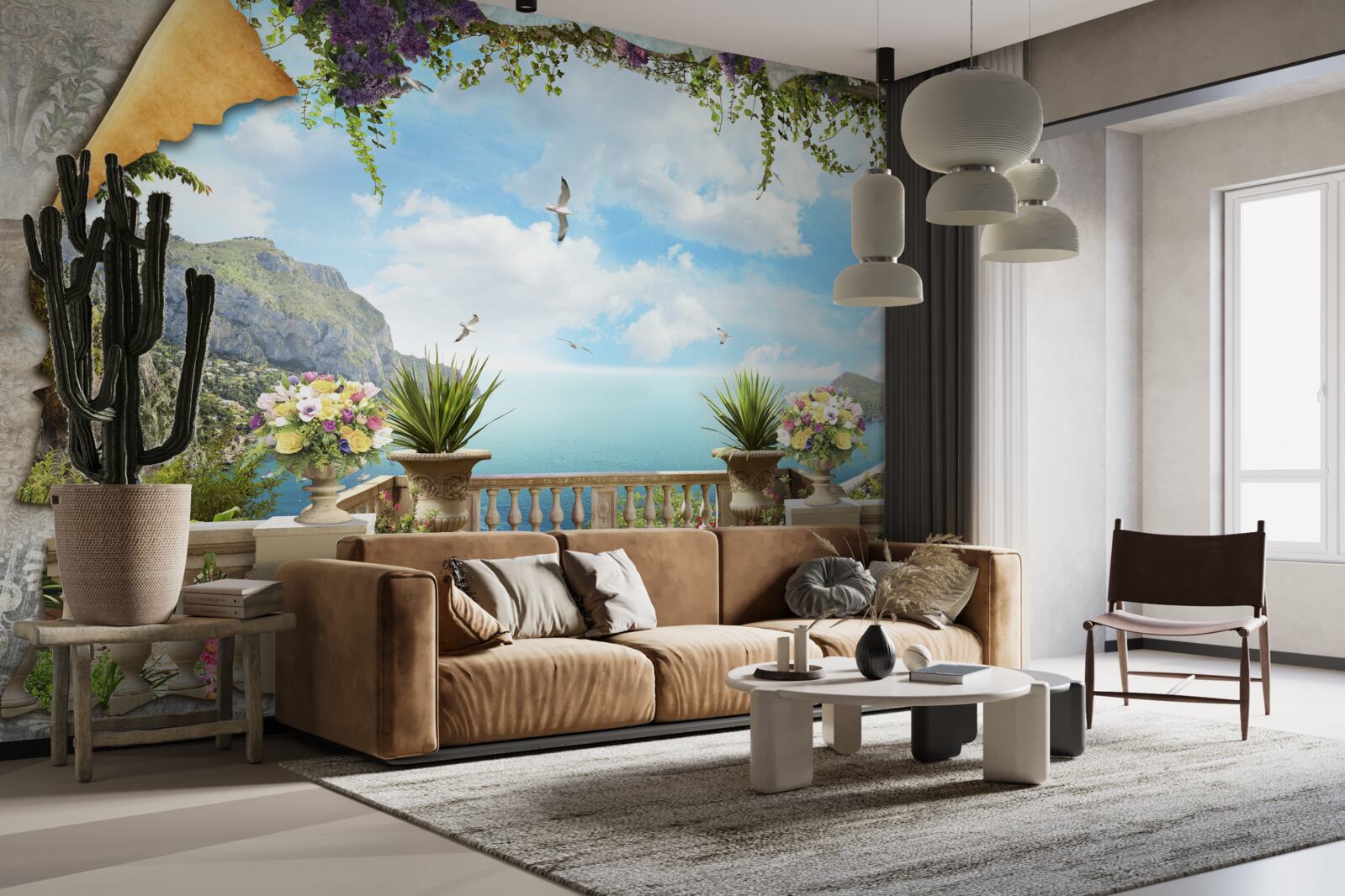 Papier peint vue panoramique sur la mer depuis le balcon